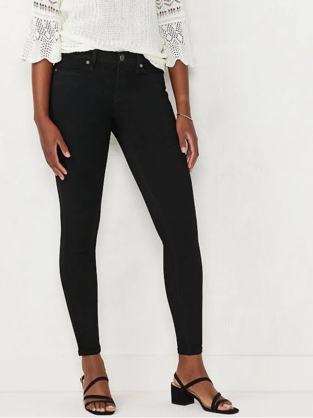 Women’s LC Lauren Conrad Black Raw Distressed Hem Stretch Skinny Jeans 6 (NWOT)